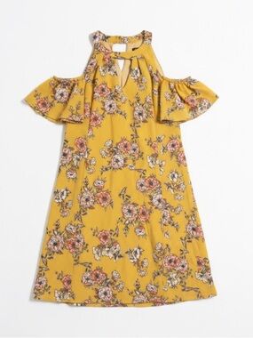 Lily Rose Yellow Floral Cold-Shoulder Dress